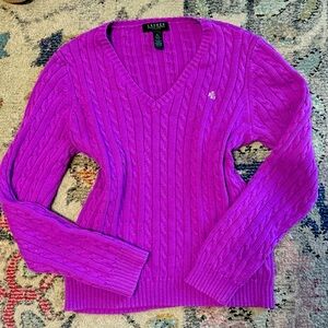 Ralph Lauren Women's Purple Cable Knit Sweater